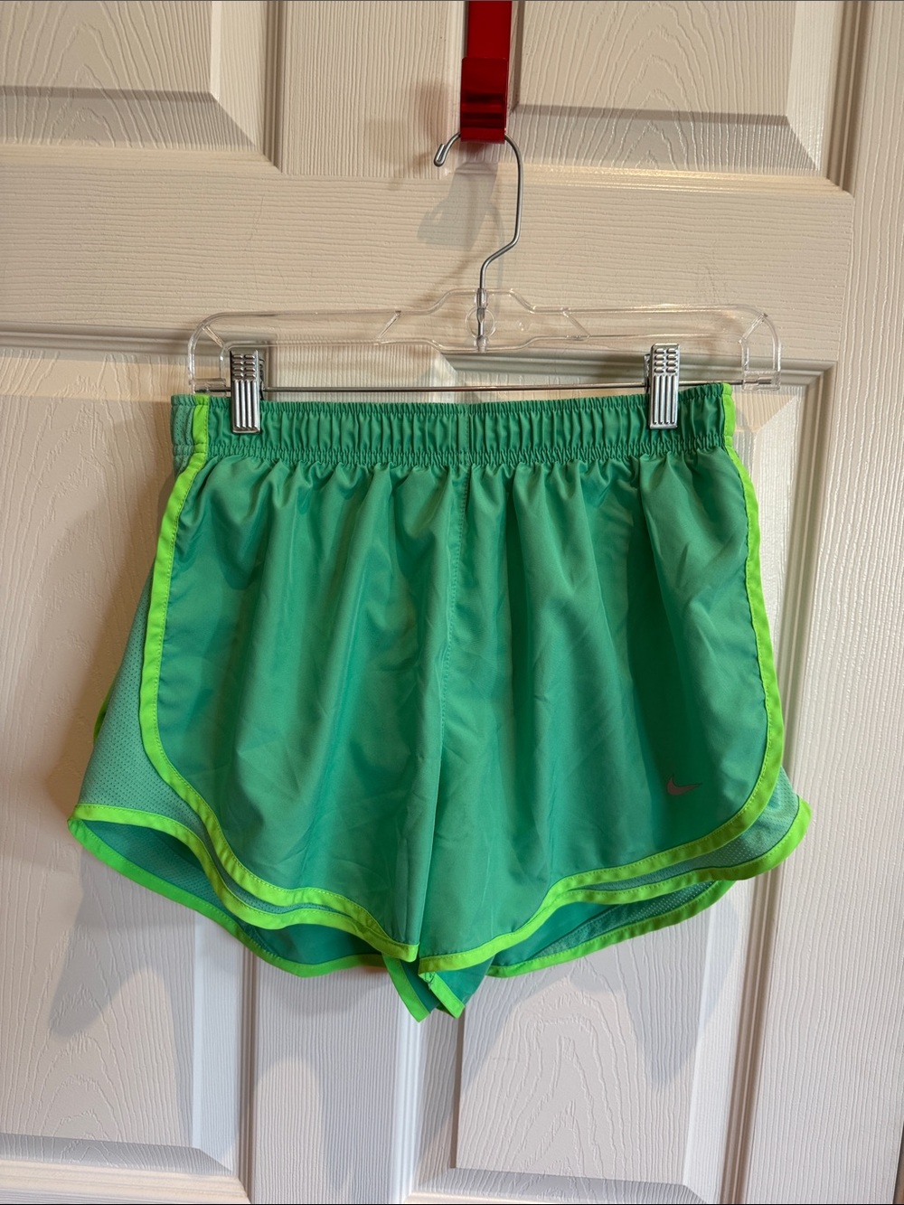 Nike Women's Teal Athletic Shorts with Neon Lime Trim